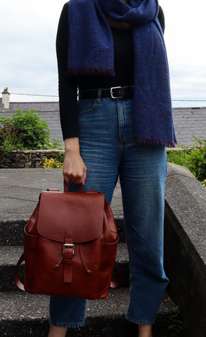 Chestnut  Leather Large Drawstring Duffel Backpack. Made in Ireland