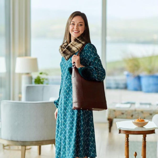 Large zip-top leather handbag , made in Ireland.