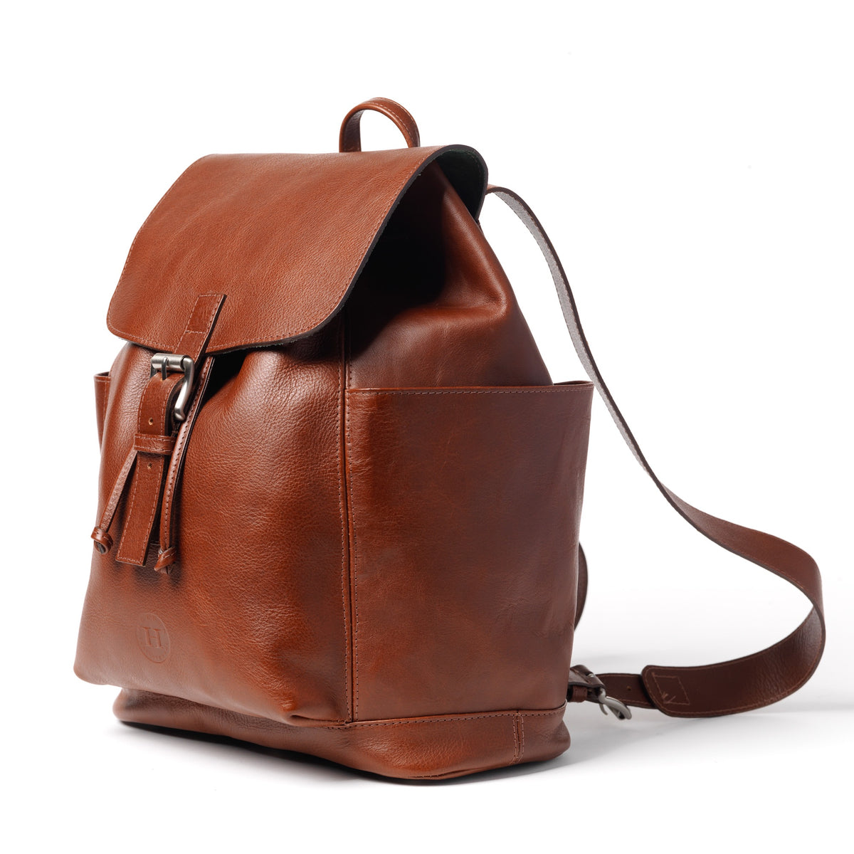 Chestnut  Leather Large Drawstring Duffel Backpack. Made in Ireland