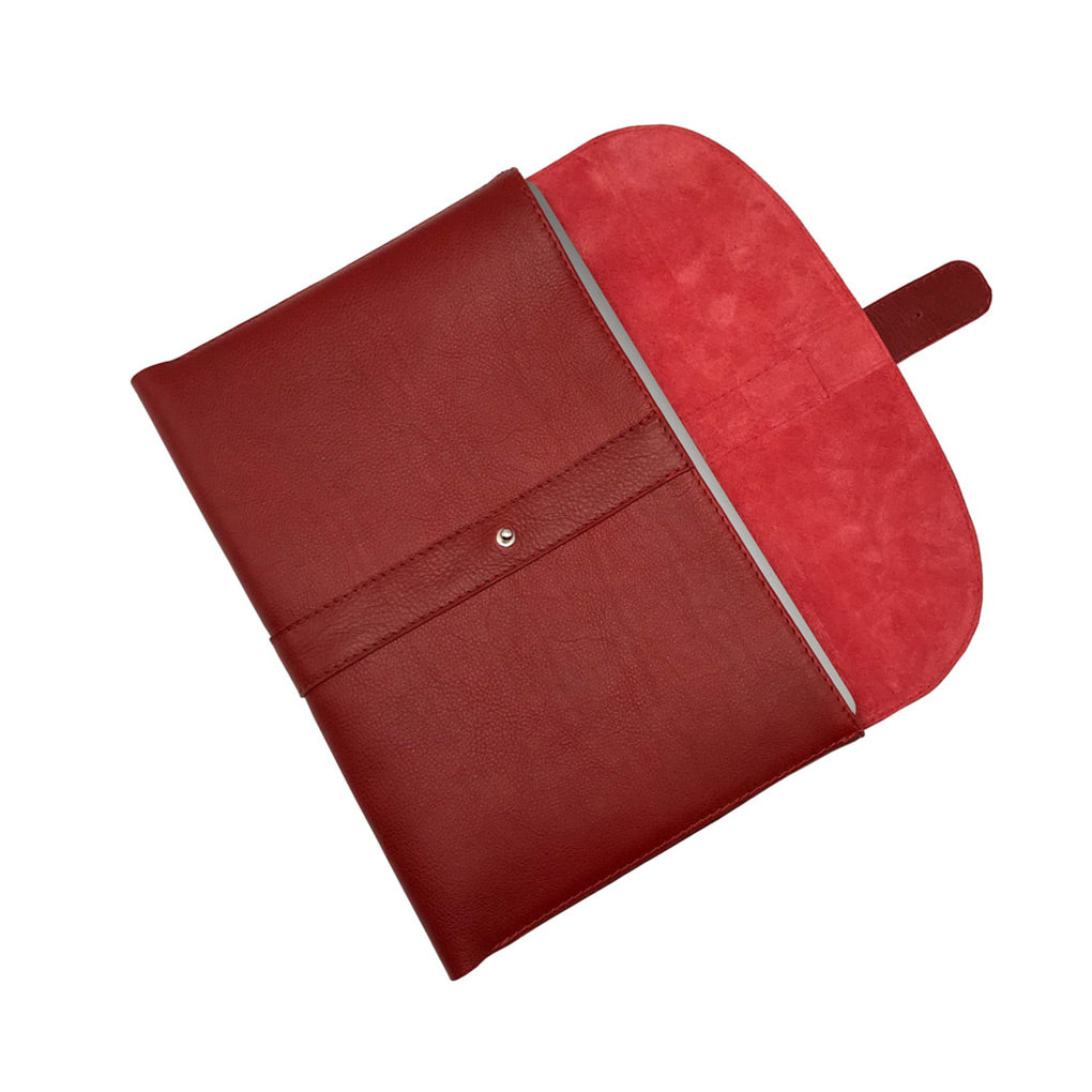 Leather MacBook laptop cover in red. Handmade in Ireland.
