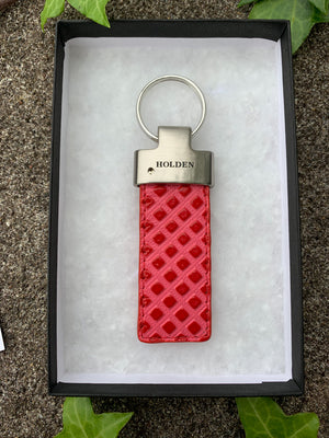 Holden leather key fob in geo finish in presentation gift box
