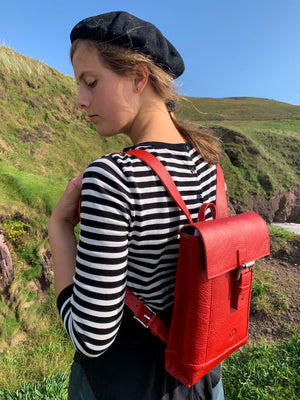 Leather mini backpack for women in red, made in Ireland